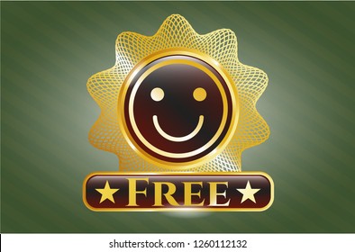  Golden emblem with happy face icon and Free text inside