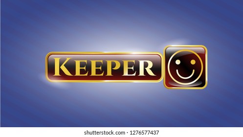  Golden emblem with happy face icon and Keeper text inside