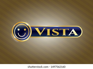  Golden emblem with happy face icon and Vista text inside