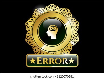 Golden emblem with head with gears inside icon and Error text inside