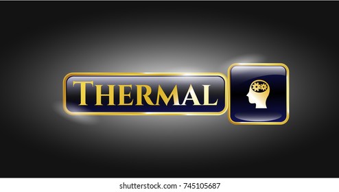  Golden emblem with head with gears inside icon and Thermal text inside