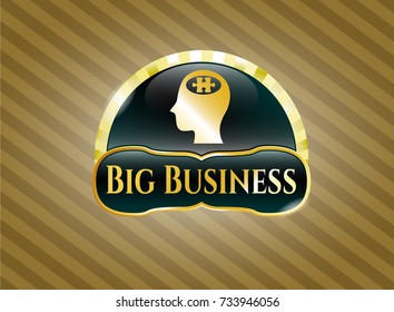  Golden emblem with head with jigsaw puzzle piece icon and Big Business text inside