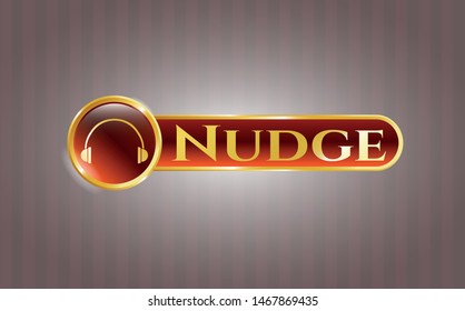  Golden emblem with headphones icon and Nudge text inside