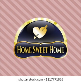  Golden emblem with heart with arrow icon and Home Sweet Home text inside