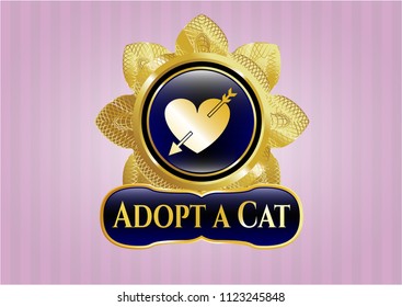  Golden emblem with heart with arrow icon and Adopt a Cat text inside