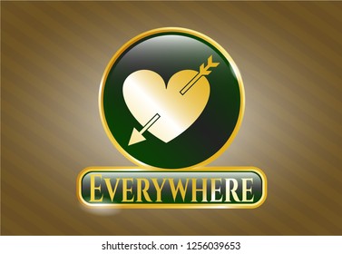  Golden emblem with heart with arrow icon and Everywhere text inside