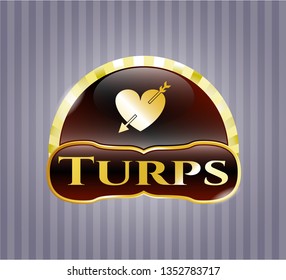  Golden emblem with heart with arrow icon and Turps text inside