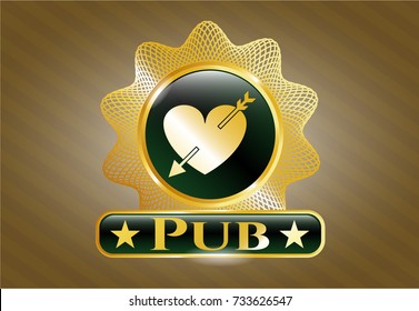  Golden emblem with heart with arrow icon and Pub text inside