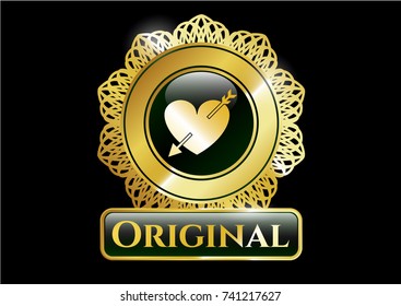  Golden emblem with heart with arrow icon and Original text inside