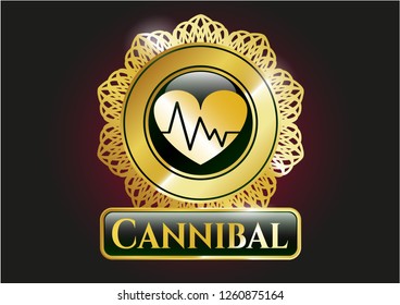  Golden emblem with heart with electrocardiogram icon and Cannibal text inside