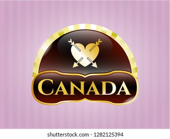  Golden emblem with heart with two arrows icon and Canada text inside