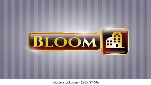  Golden emblem with hospital icon and Bloom text inside