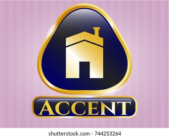  Golden emblem with house icon and Accent text inside