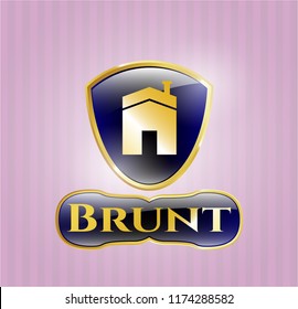  Golden emblem with house icon and Brunt text inside