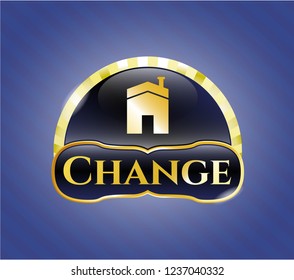  Golden emblem with house icon and Change text inside