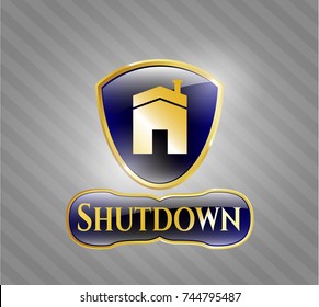  Golden emblem with house icon and Shutdown text inside