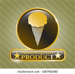  Golden emblem with ice cream icon and Premium Quality Product text inside