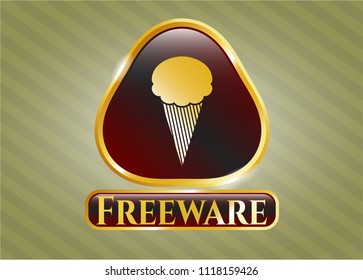  Golden emblem with ice cream icon and Freeware text inside
