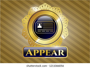  Golden emblem with identification card icon and Appear text inside