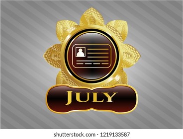  Golden emblem with identification card icon and July text inside