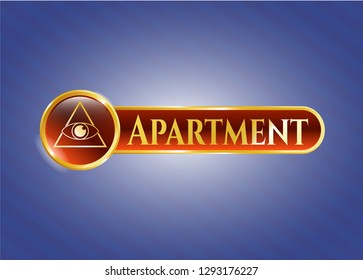  Golden emblem with illuminati pyramid icon and Apartment text inside