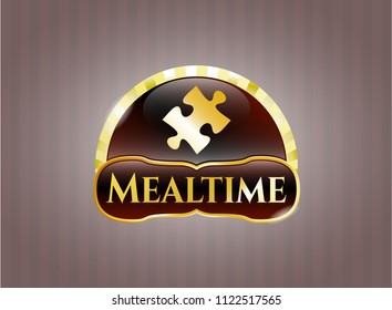  Golden emblem with jigsaw puzzle piece icon and Mealtime text inside