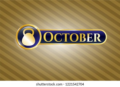  Golden emblem with kettlebell icon and October text inside