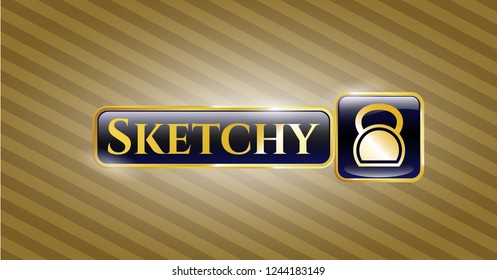 Golden emblem with kettlebell icon and Sketchy text inside
