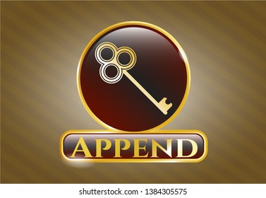  Golden emblem with key icon and Append text inside