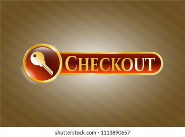   Golden emblem with key icon and Checkout text inside