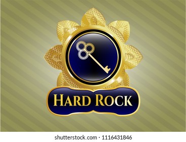  Golden emblem with key icon and Hard Rock text inside