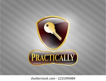  Golden emblem with key icon and Practically text inside