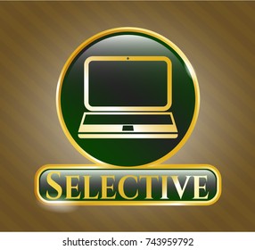  Golden emblem with laptop icon and Selective text inside