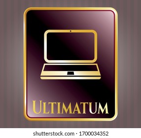  Golden emblem with laptop icon and Ultimatum text inside