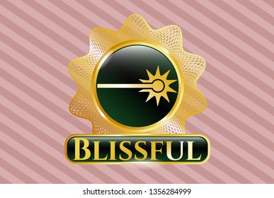  Golden emblem with laser icon and Blissful text inside