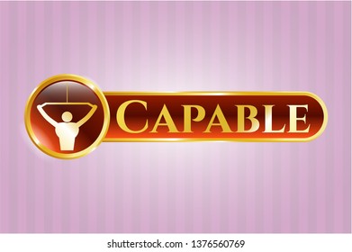  Golden emblem with lat pull down, exercise icon and Capable text inside