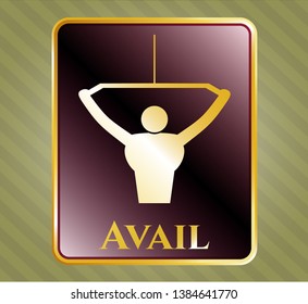  Golden emblem with lat pull down, exercise icon and Avail text inside