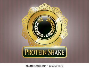  Golden emblem with laurel wreath icon and Protein Shake text inside