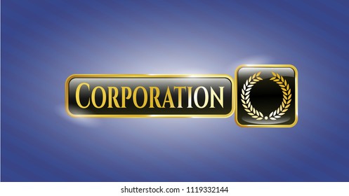  Golden emblem with laurel wreath icon and Corporation text inside