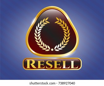  Golden emblem with laurel wreath icon and Resell text inside