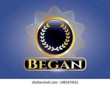  Golden emblem with leaf crown icon and Began text inside