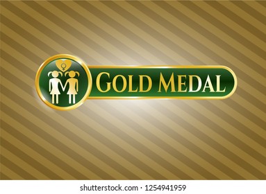  Golden emblem with lesbian love icon and Gold Medal text inside