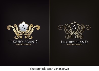 Golden Emblem Letter  A Luxury Decoration Initial Logo Icon, Elegance Ornate Emblem Deco Logo Design Template