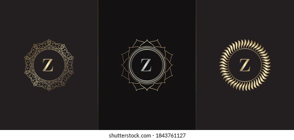 Golden Emblem Letter Z Luxury Decorative Initial Logo Icon, Elegance Set Gold Ornate Emblem Deco Vector Design.