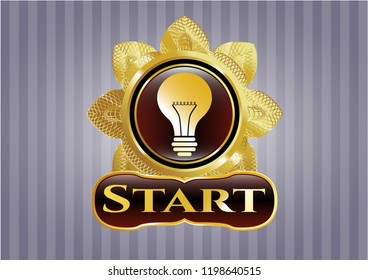  Golden emblem with light bulb icon and Start text inside