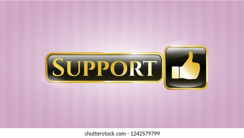  Golden emblem with like icon and Support text inside