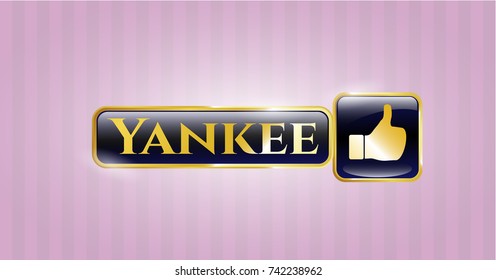  Golden emblem with like icon and Yankee text inside