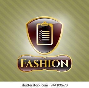  Golden emblem with list icon and Fashion text inside