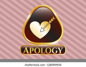  Golden emblem with love icon and Apology text inside