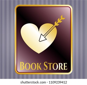  Golden emblem with love icon and Book Store text inside
